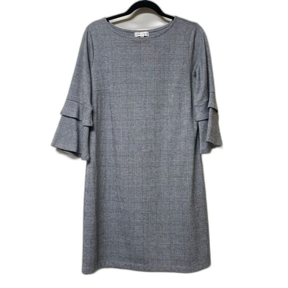 NEIMAN MARCUS Glen Plaid Layered Bell Sleeve Midi Dress, Sz 10 - Picture 2 of 9